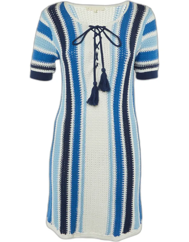 Striped Crochet Knit Mini Dress