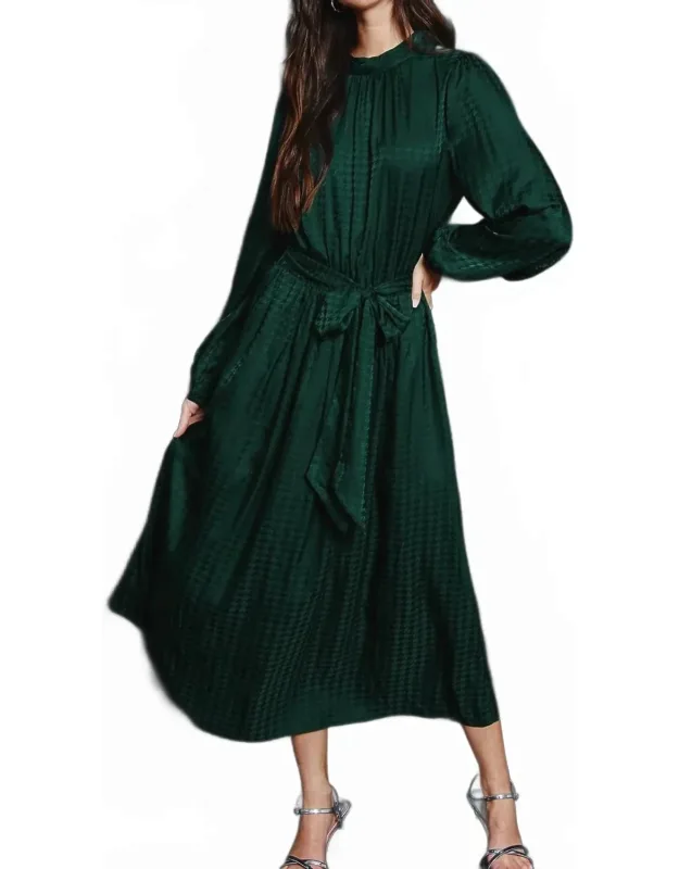 Houndstooth Satin Midi Dress