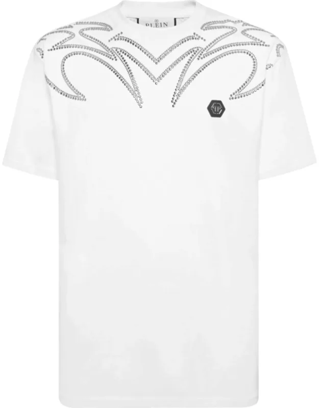 Round Neck T-shirt With Stud Applications And Rib Knit Neckline
