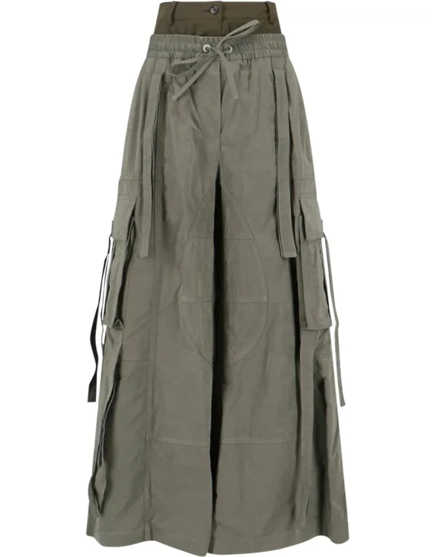 Waxed Faille Pants With Wide Leg And Cargo Pockets