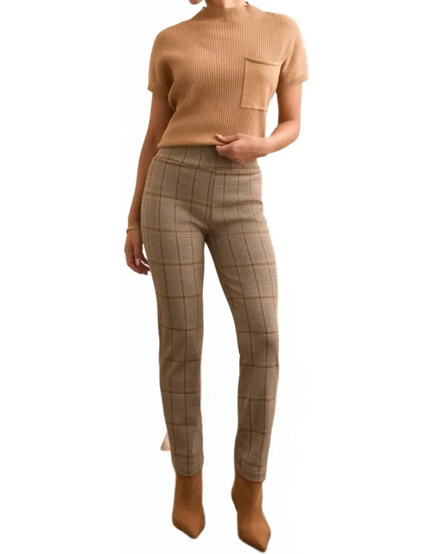 Plaid Knit Ponte Pull-on Ankle Pants