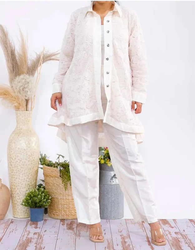 Button Down Tunic And Straight Leg Pants Set