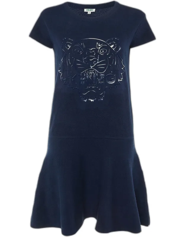 Cotton Knit Tiger Head Applique Dress
