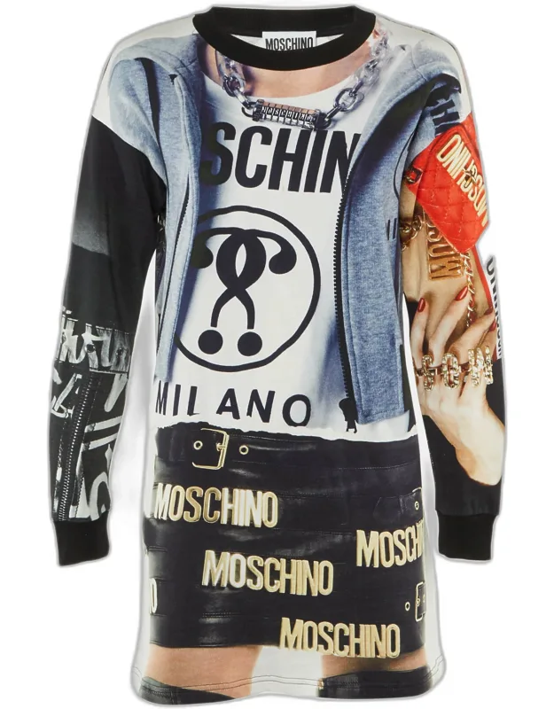 Multicolor Printed Cotton Sweatshirt Mini Dress