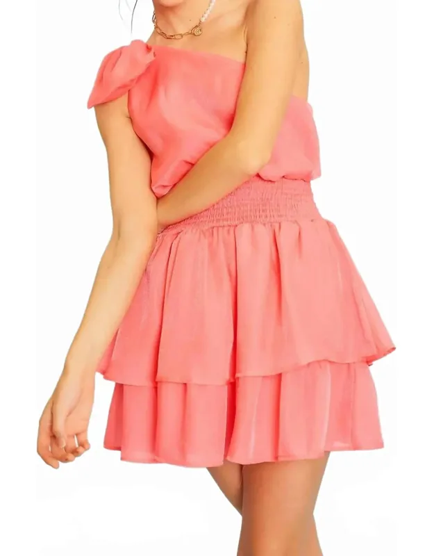 One Shoulder Big Bow Mini Dress