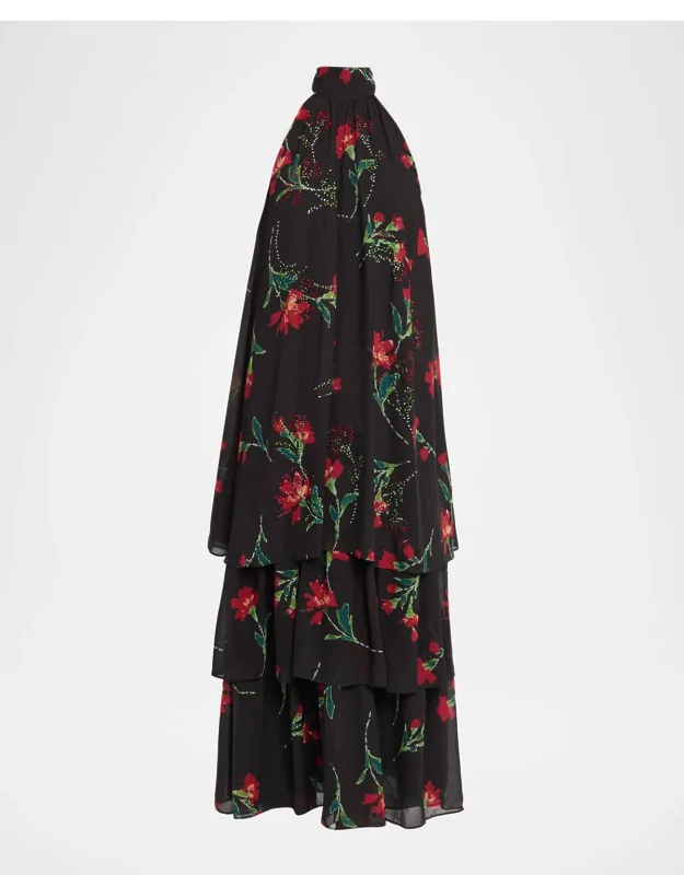 Tiered Floral-print Halter Maxi Dress