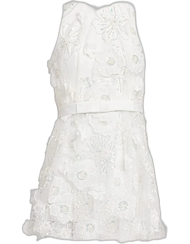 Sequin Floral Applique Mini Dress