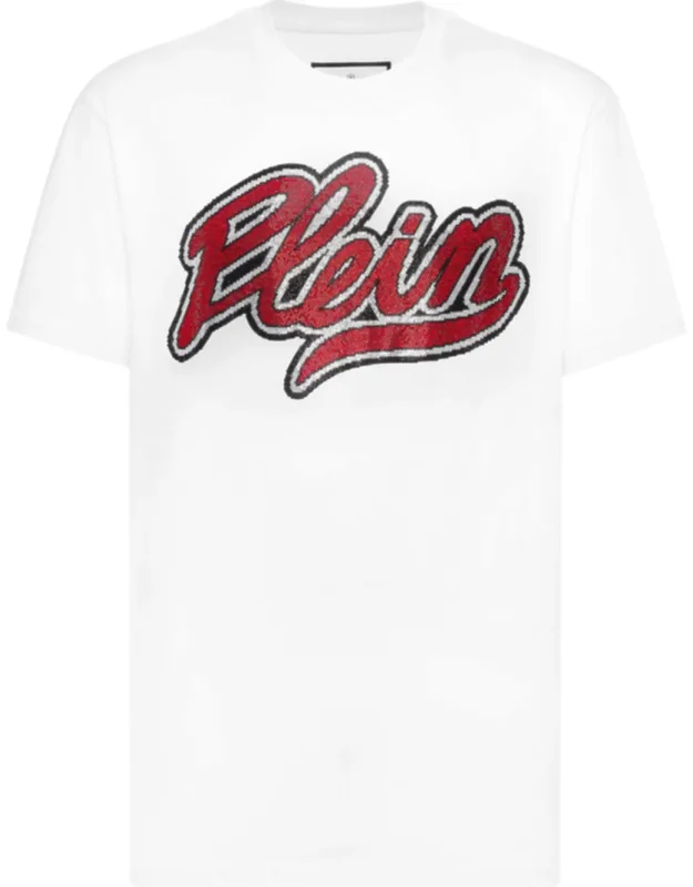 Round Neck T-shirt With Rhinestoned Pattern And Logoed Patch