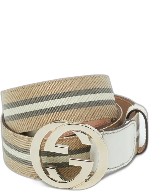 Web Canvas And Leather Interlocking G Buckle Belt 90cm