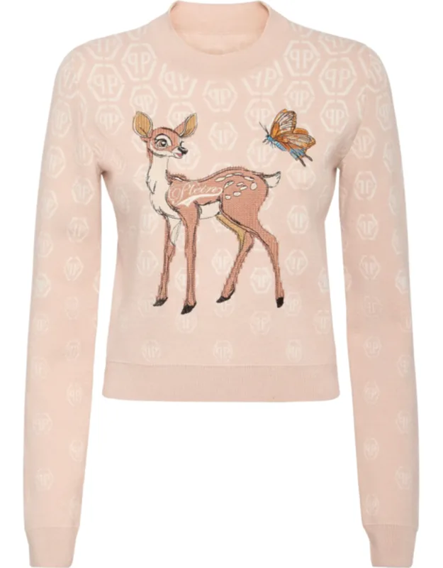 Roundneck Pullover With Fairy Embroidery Monogram