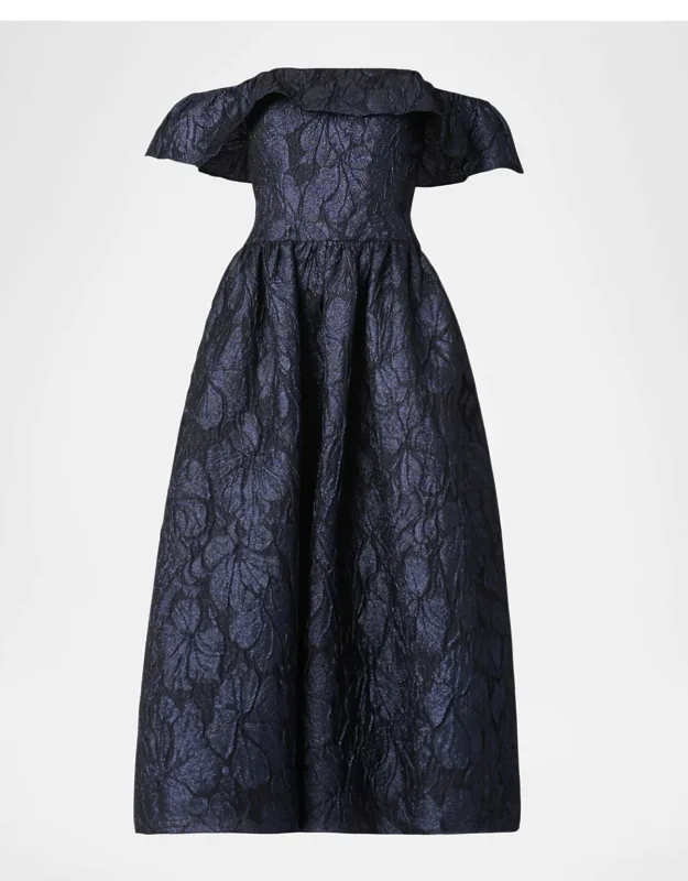 Solana Off-shoulder Ruffle Jacquard Maxi Dress