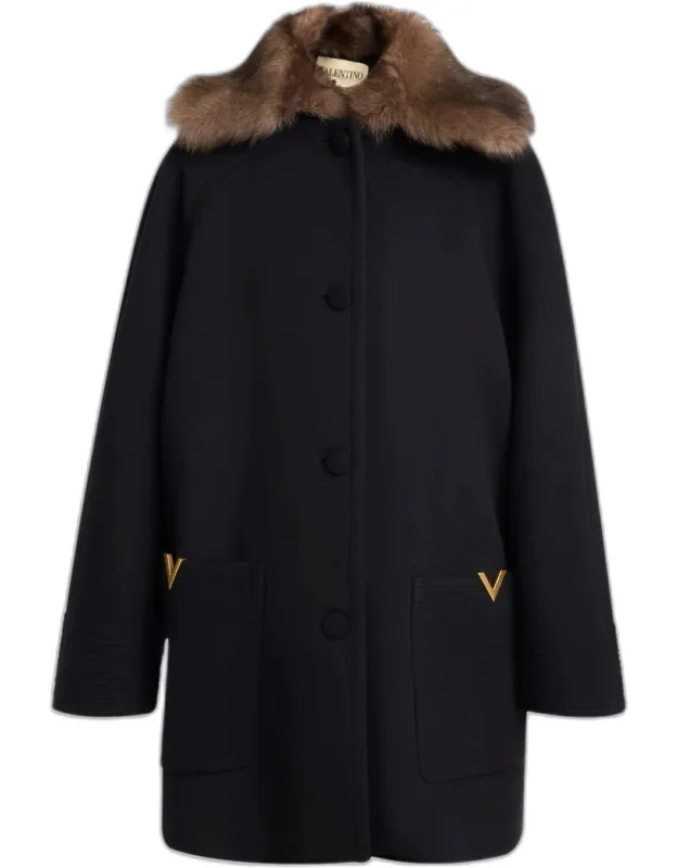 Sheep Shearling Collar Wool Coat