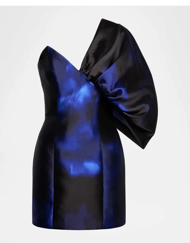 Exaggerated-sleeve Printed Satin Mini Dress