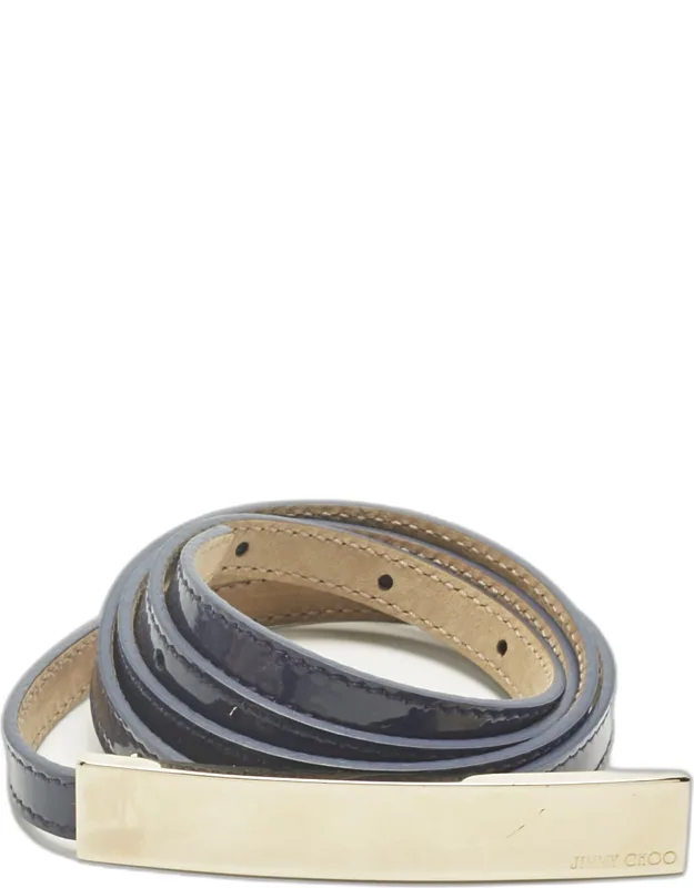 Patent Leather Metal Logo Waist Belt 80cm