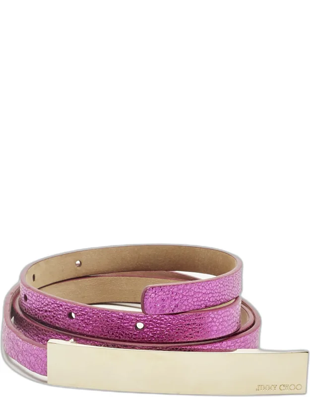Metallic Leather Metal Logo Waist Slim Belt 85cm