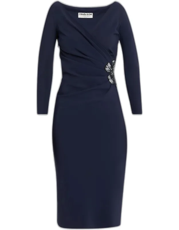 Onori Long Sleeve Sequin Flower Midi Dress