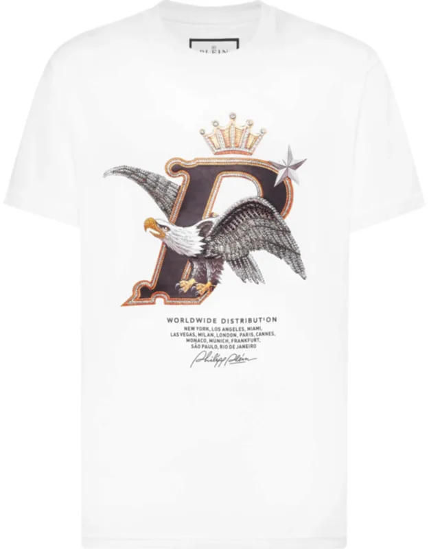 Round Neck T-shirt With Rhinestoned Pattern And Rib Knit Neckline
