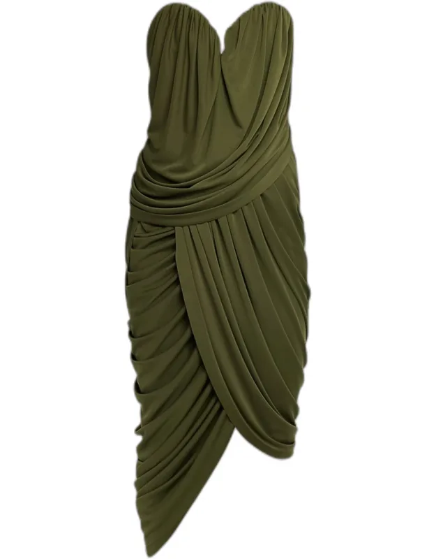 Strapless Sweetheart Ruched Midi Dress