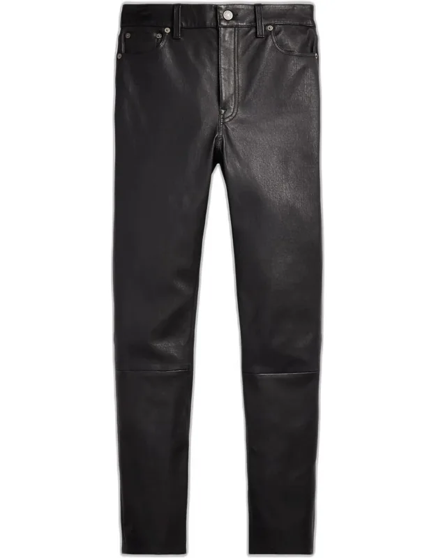 Lambskin Leather Five-pocket Slim Pants