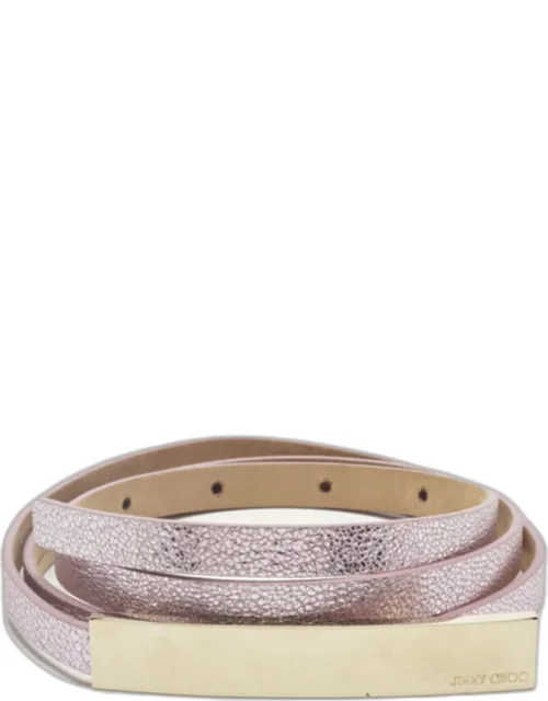Metallic Leather Logo Metal Slim Waist Belt 85cm