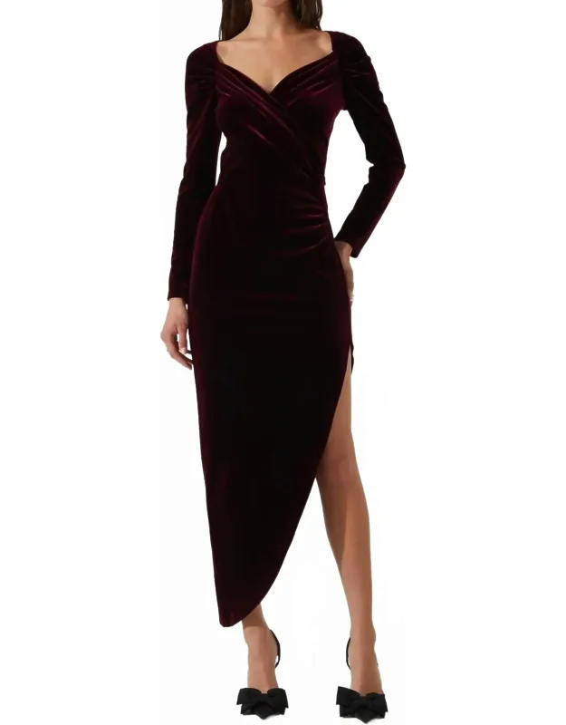 Velvet Off Shoulder Midi Dress