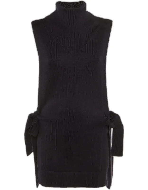 Wool Turtle Neck Side Tie Sweater Vest