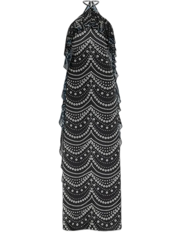 Stranded Pearls Halter Maxi Dress