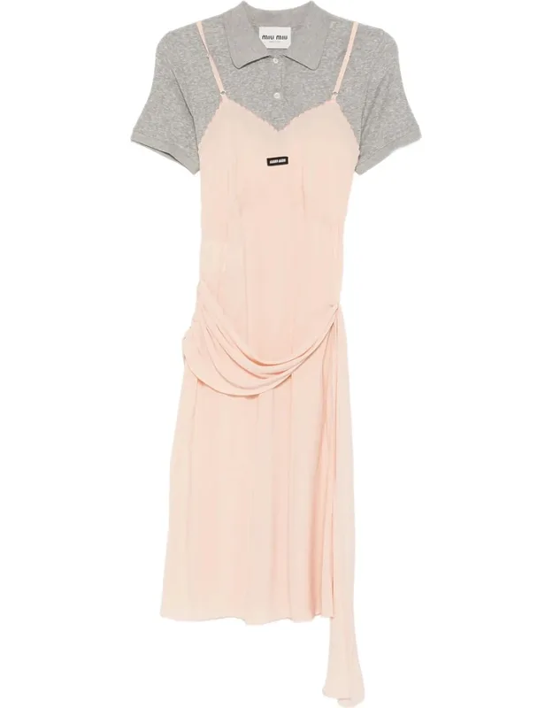 Scalloped-edge Draped Midi Dress