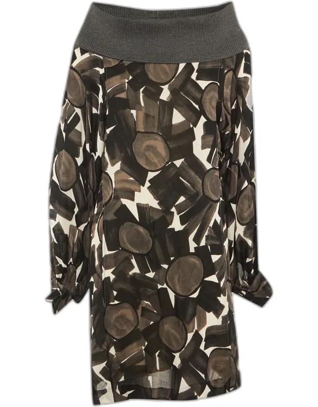 Printed Crepe High Neck Mini Dress