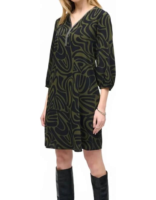 Bohemian Abstract Puff Sleeve Dress