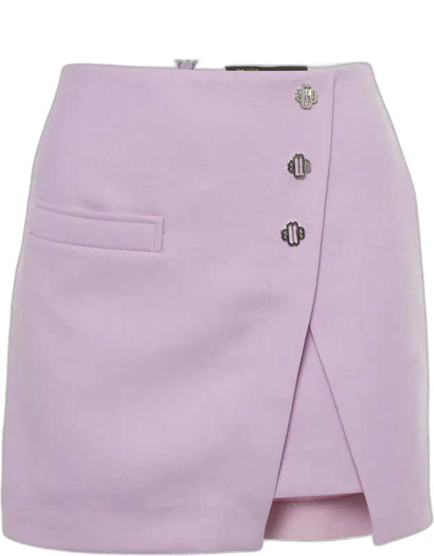 Light Purple Gabardine Button Detail Mini Skirt