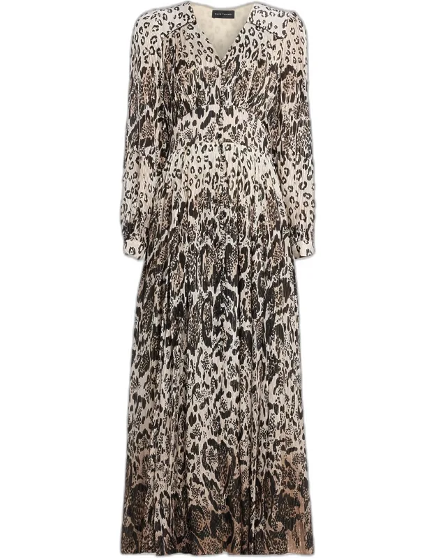The Alba Metallic Animal-print Silk Midi Dress