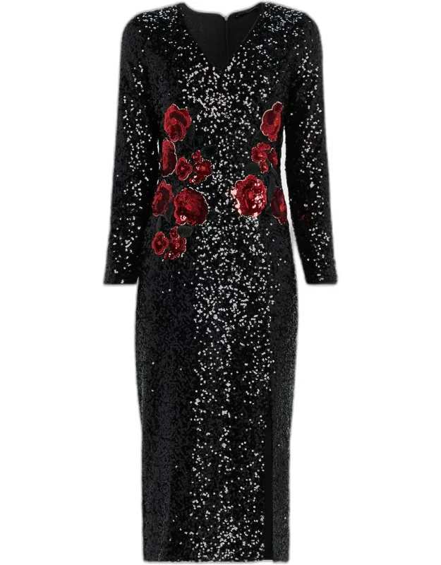 The Aurora Sequined Floral Midi Dress