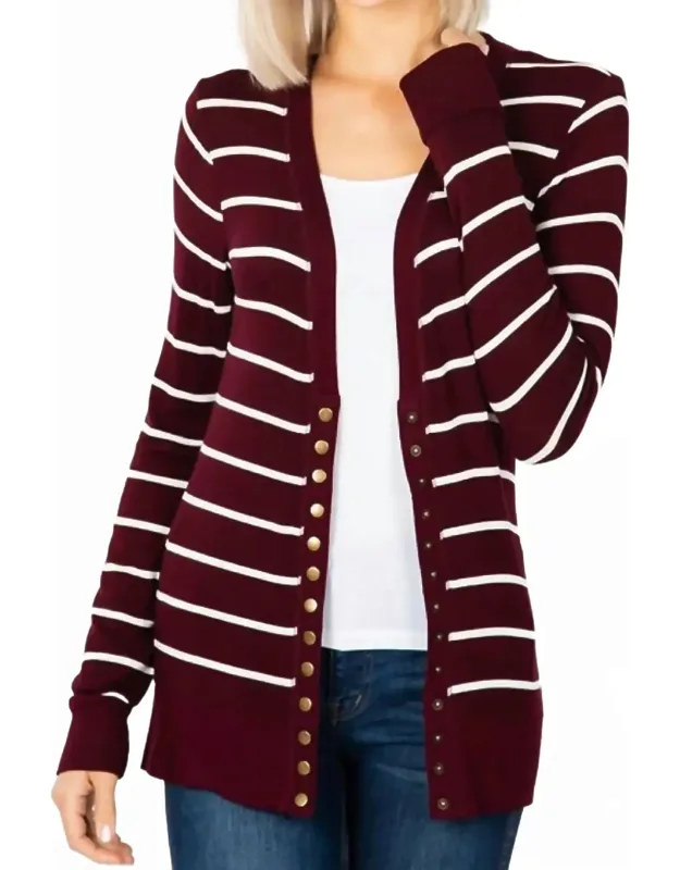 Striped Snap Full Sleeve Cardigan