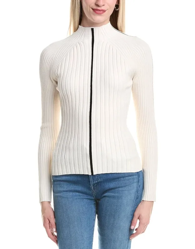 Rib Funnel Contrast Vertical Detail Sweater