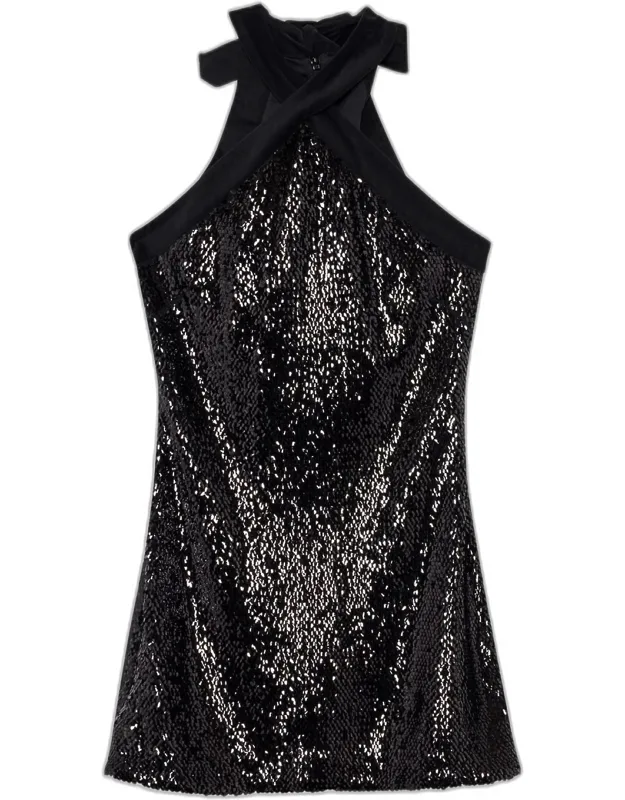 Isla Back Tie-neck Sequined Halter Mini Dress