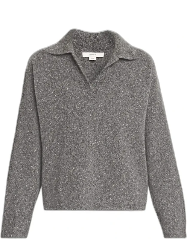 Plush Cashmere Dolman-sleeve Polo Sweater