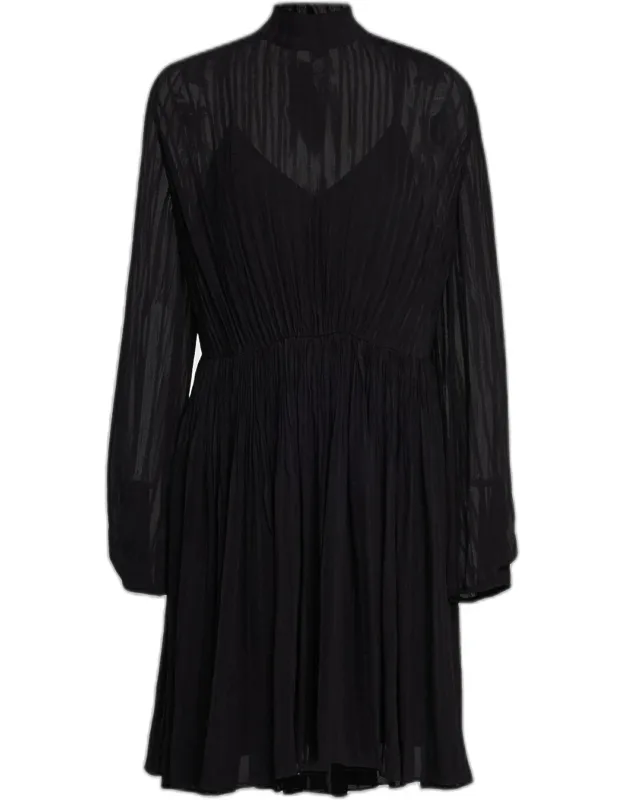 Crinkle Stripe Long-sleeve Mini Dress