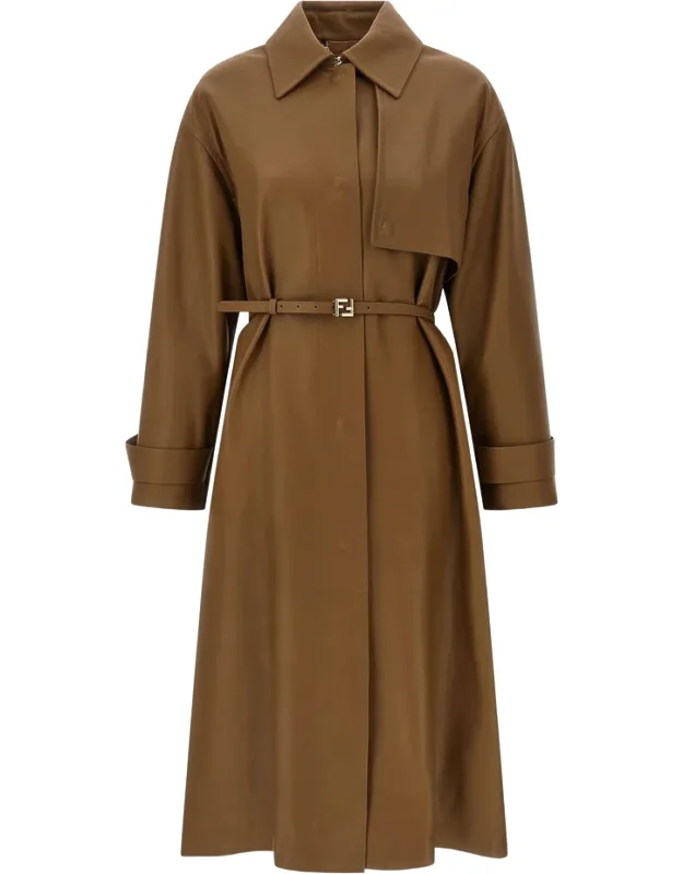 Embossed Logo Belted Trench Coat