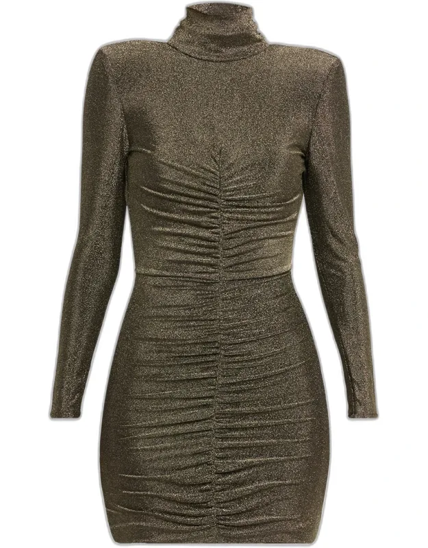Luna Ruched Open-back Metallic Mini Dress