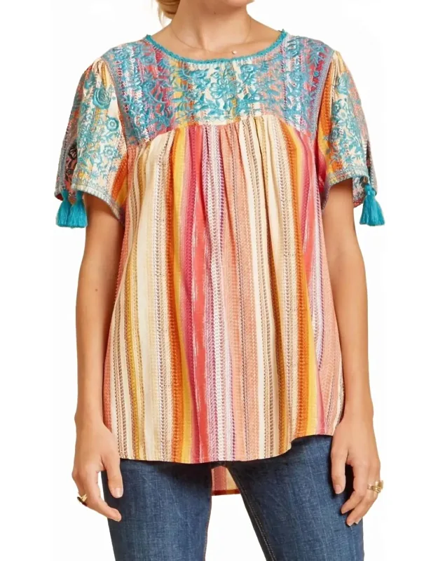 Embroidered Serape Babydoll Top