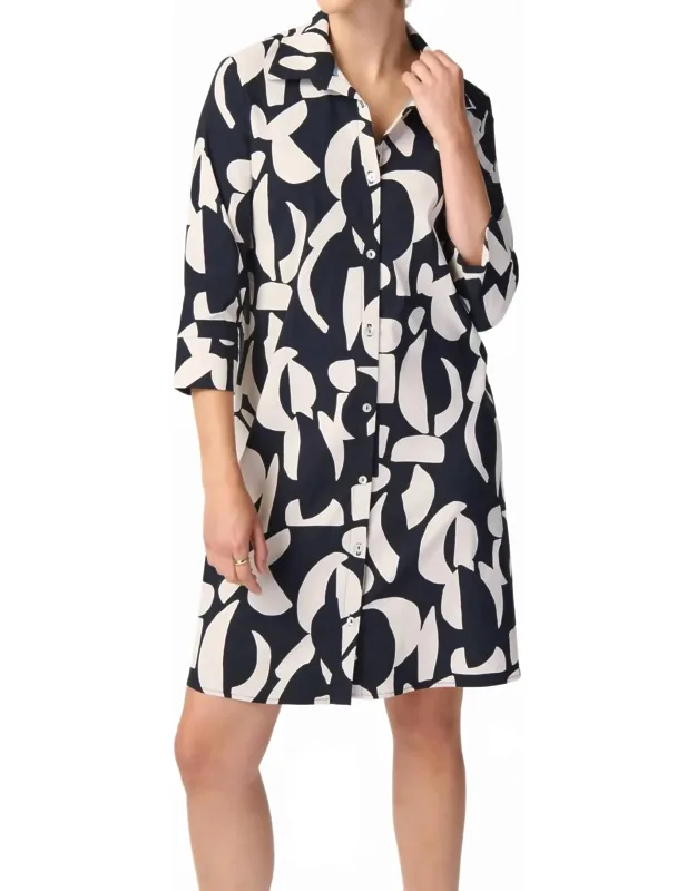 Abstract Print Stretch Poplin Trapeze Dress