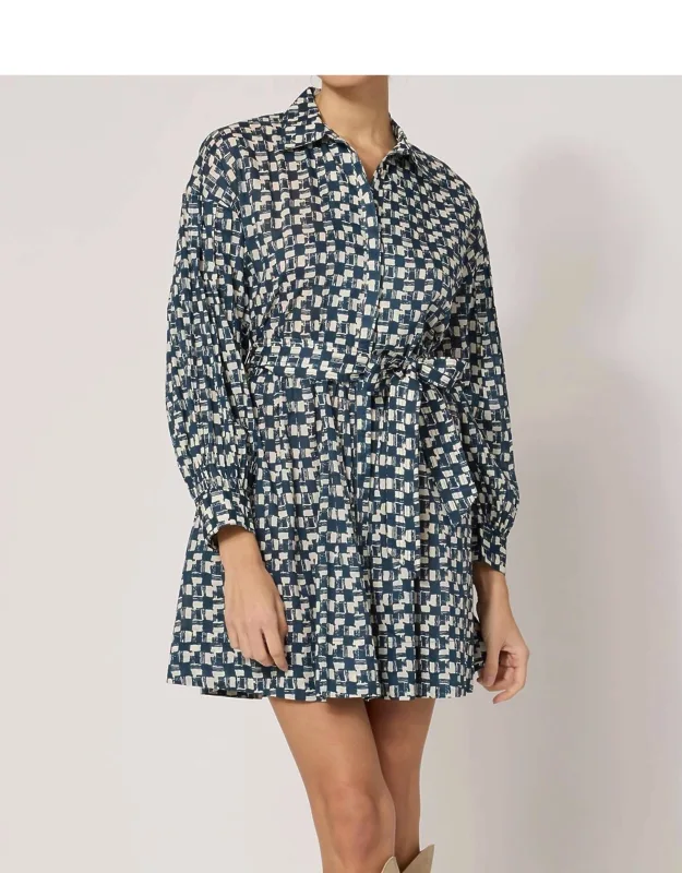 Collette Mini Dress In A-line Silhouette, Quilted Sash