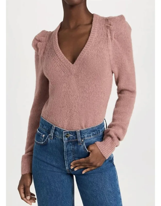 Puff Shoulder V-neck Pullover
