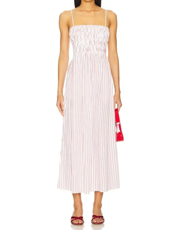 Bianca Smocked Bodice Dress - Midi With Spaghetti Straps And Side Pockets