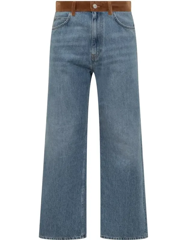 Wide Leg Jeans With Suede Detail