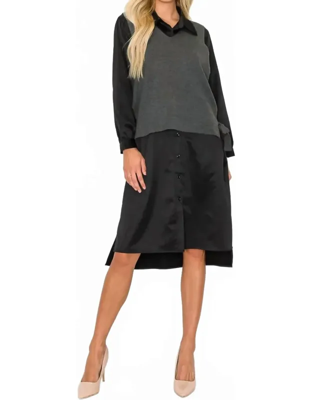 Woven Shirt Dress With Detachable Sweater Vest