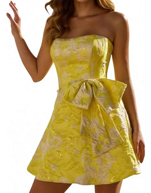 Strapless Brocade Cocktail Dress With Big Bow