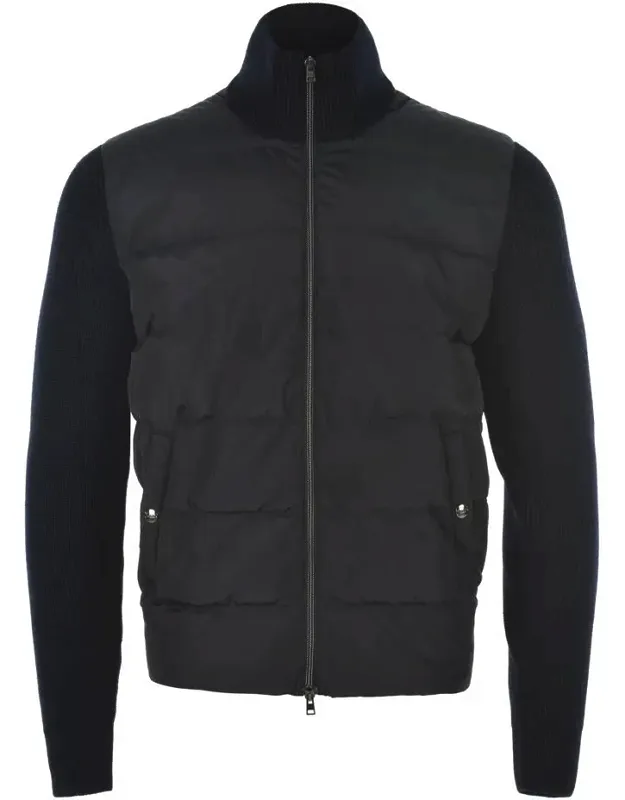 Herno Jacket With High Knit Collar And Water-repellent Nylon Front