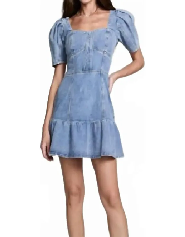 Tess Mini Dress With Squared Neckline And Puffed Sleeves